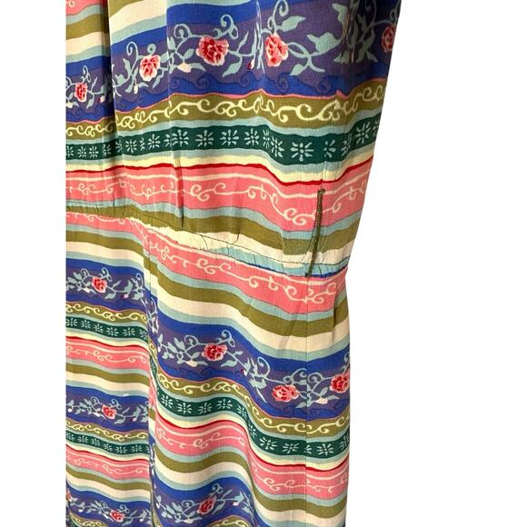 Vintage Talbots 100% Silk Button Up Dress Pink Blue Striped Floral sz 8 Bohemian - Picture 9 of 10